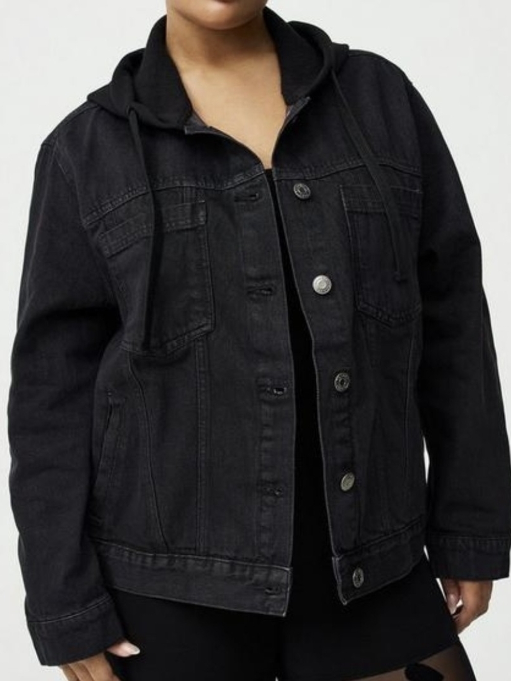 Torrid Black Hooded Denim Trucker Jacket 00 L Punk Goth